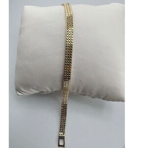 14K Gold Plated Mesh Link Bracelet Textured Fold Over Clasp New Jewelry